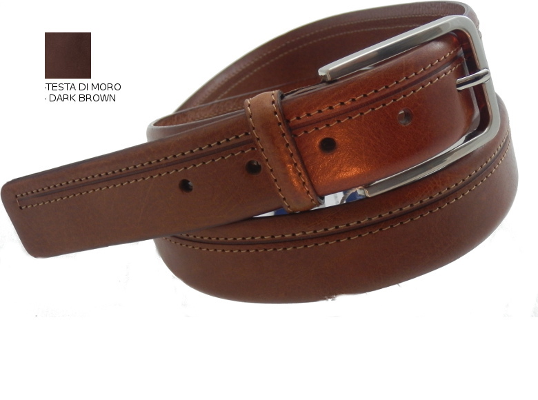 Curved leather belt - Dark Brown - 35 mm